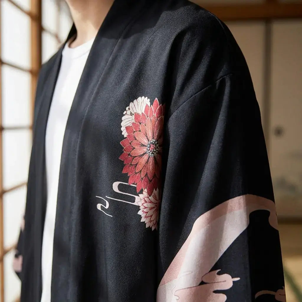 Gros plan sur le tissu et la manche du kimono manga