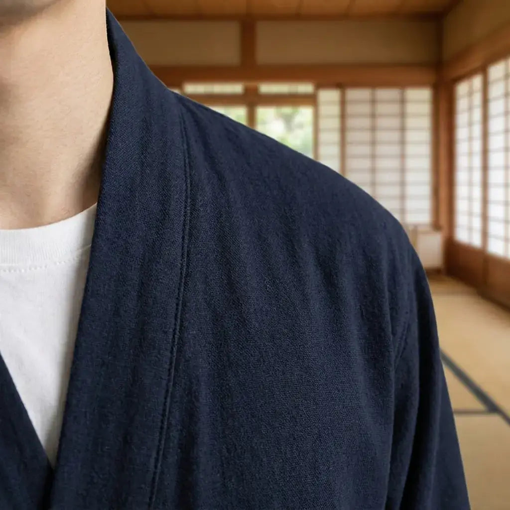 Gros plan sur le tissu et la manche du samue japon
