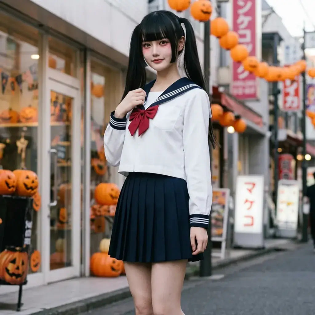 Uniforme Japonais Fille porté par un homme dans une pièce japonaise traditionnelle, vue de face