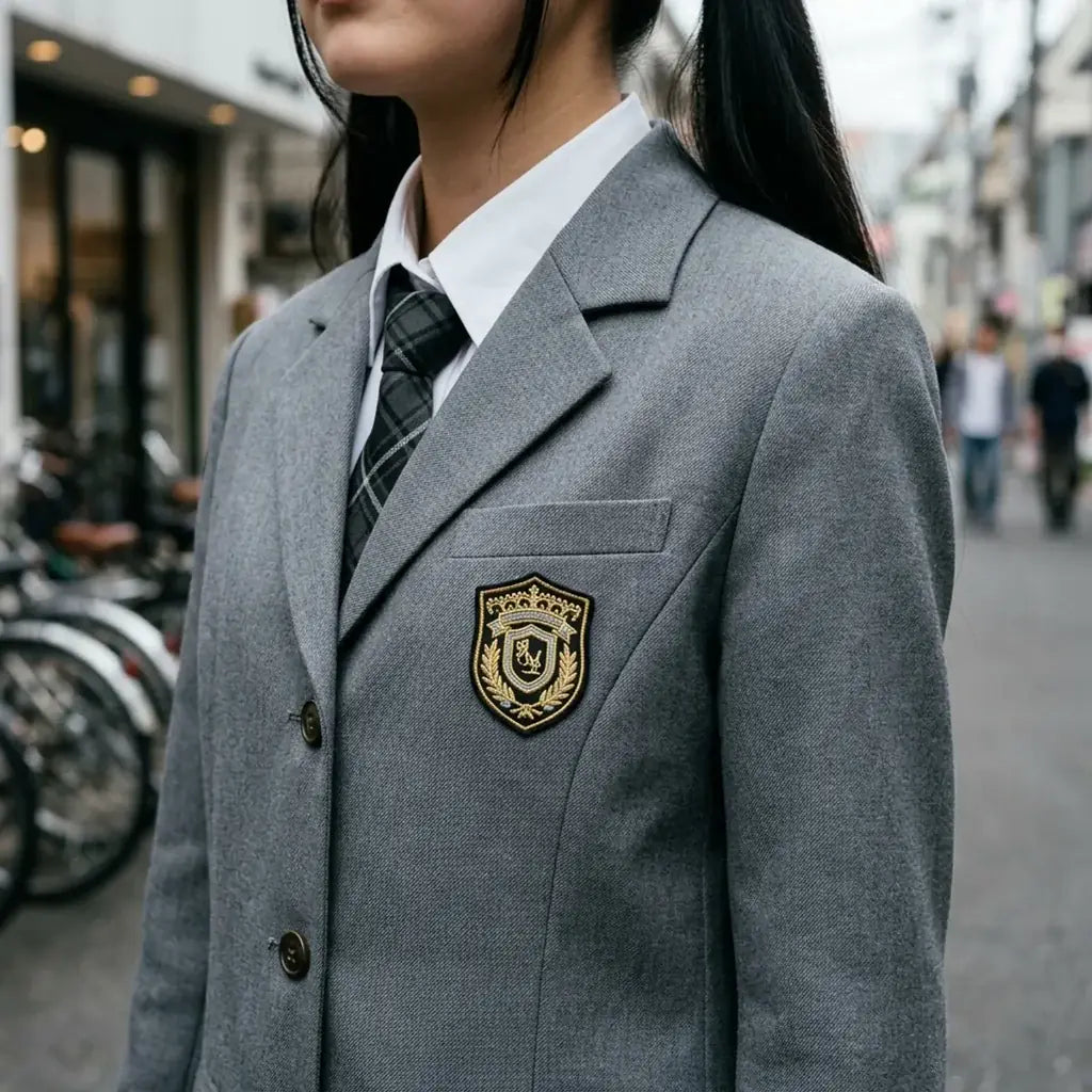 Gros plan sur le tissu et la manche du uniforme japonais scolaire