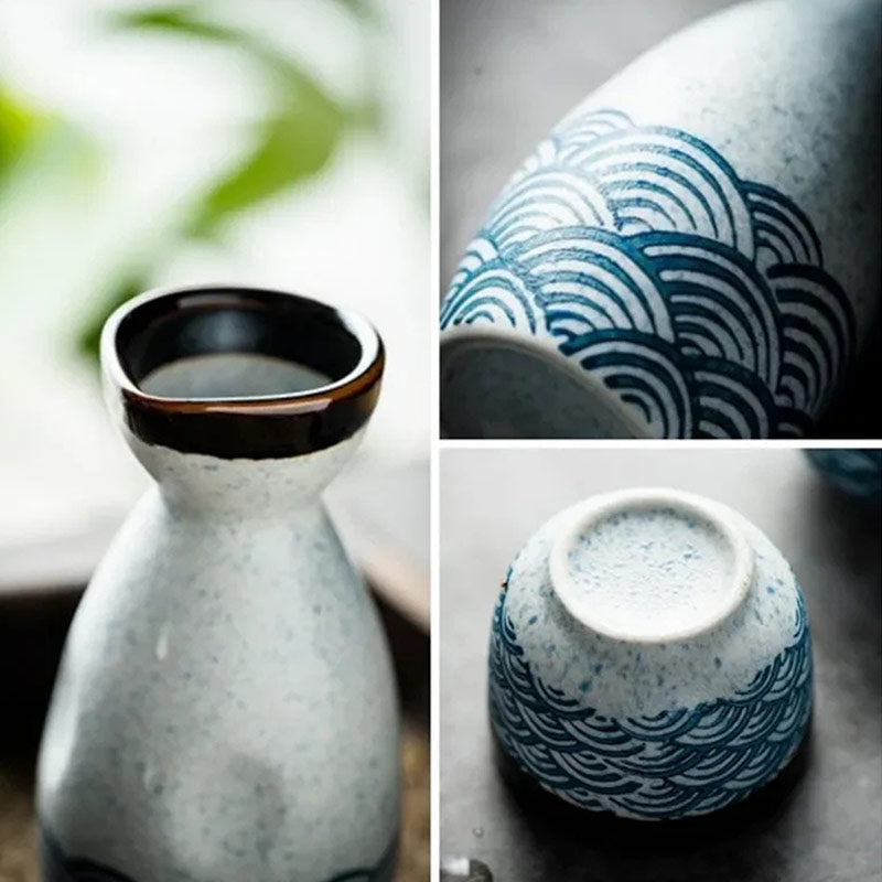 Set à saké vintage aux finitions soignées et à l'esthétique traditionnelle raffinée