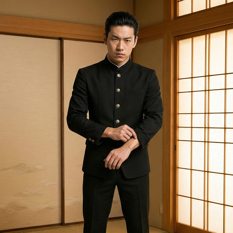 Veste gakuran homme noire à col montant