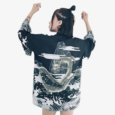Veste japonaise dragon avec manches trois-quarts