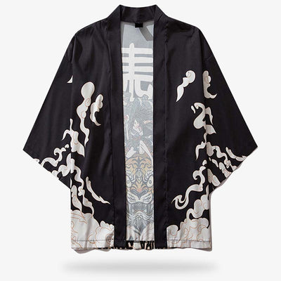 Veste kimono femme tigre noir offrant un look unique alliant tradition et motifs vibrants