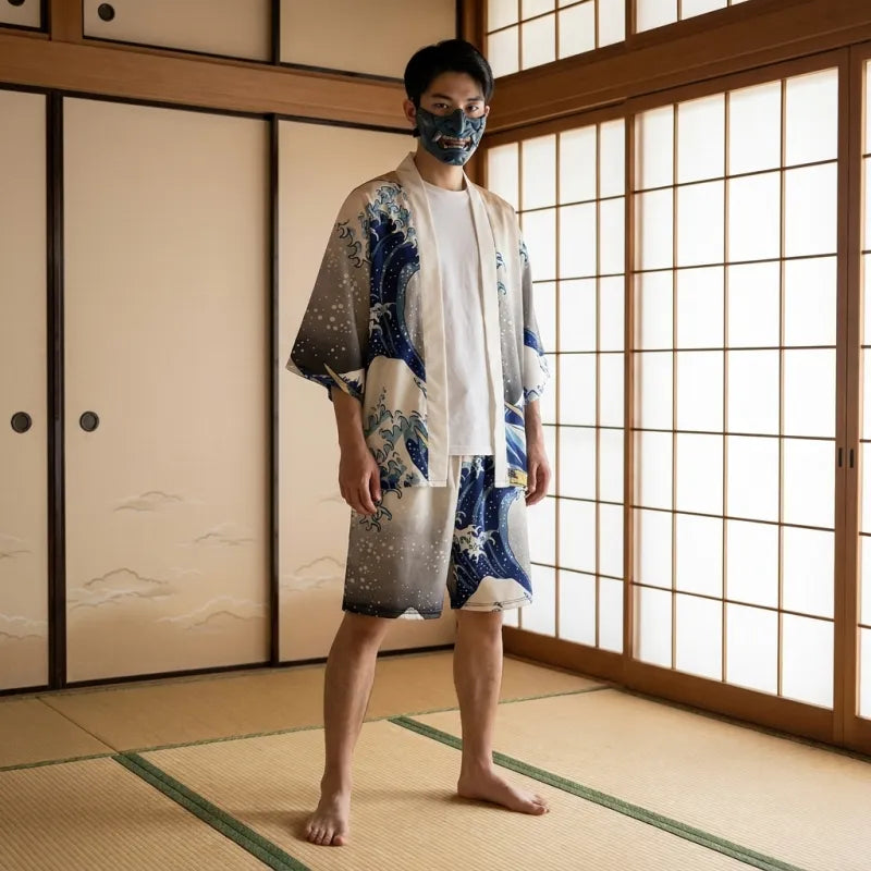 Veste kimono homme motif vague