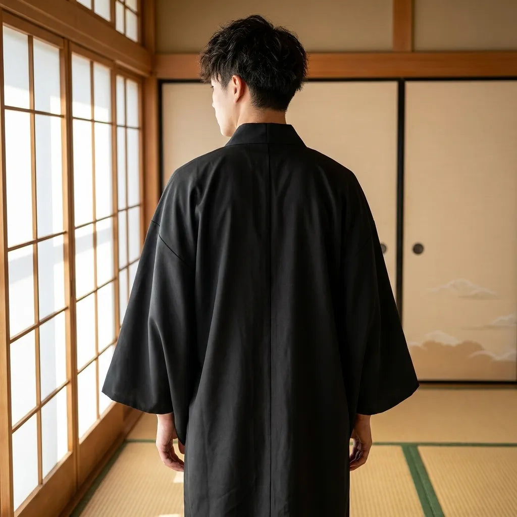 Veste kimono japonais homme moderne ouverte sur chemise