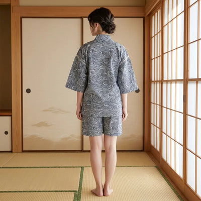 Veste kimono à motif seigaiha