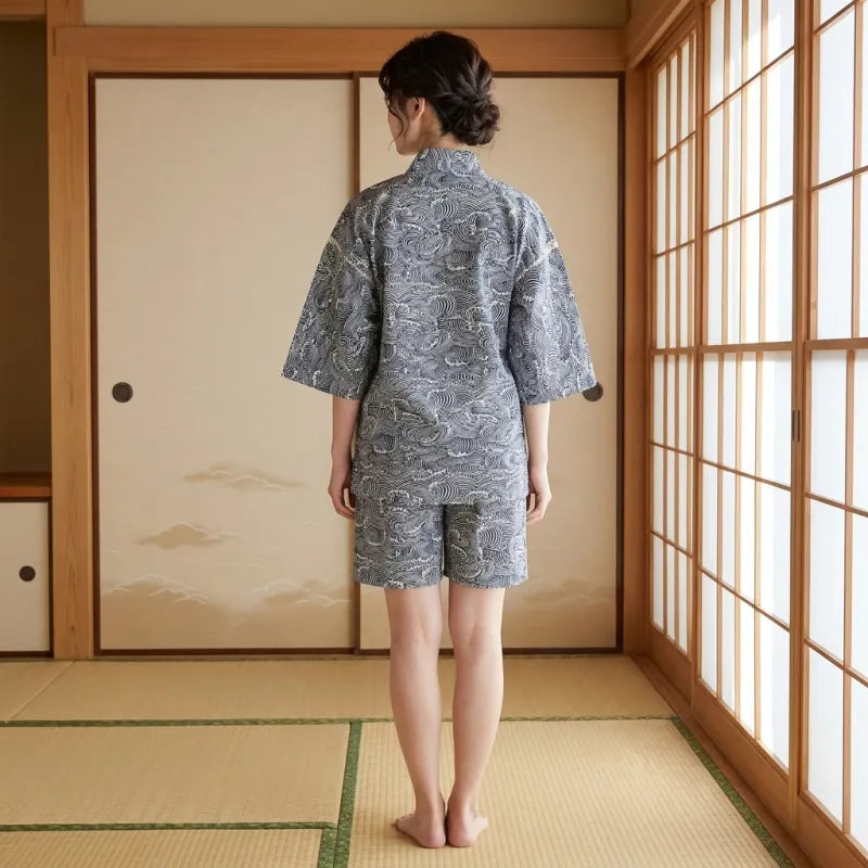 Veste kimono à motif seigaiha