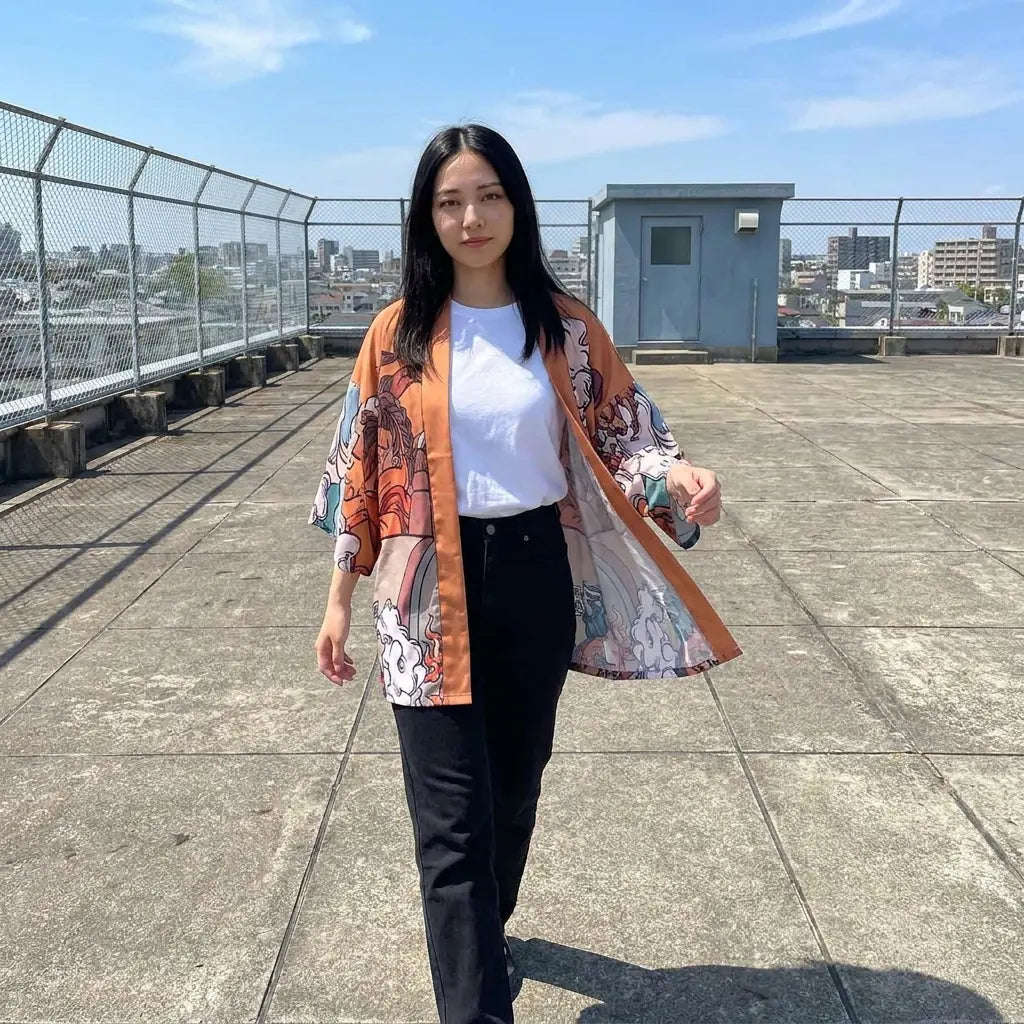 Veste Kimono Oni motif démon rouge pour femme