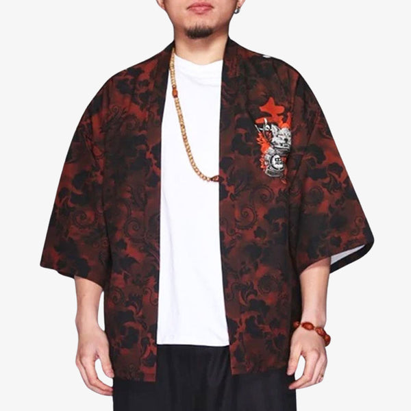 Cette veste samourai japonais est un kimono haori qui se porte ouvert avec un t-shirt blanc par exemple
