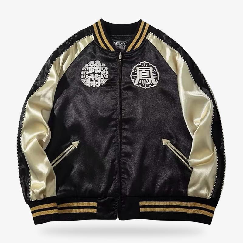 Veste souvenir japonaise brodée façon ukiyo-e