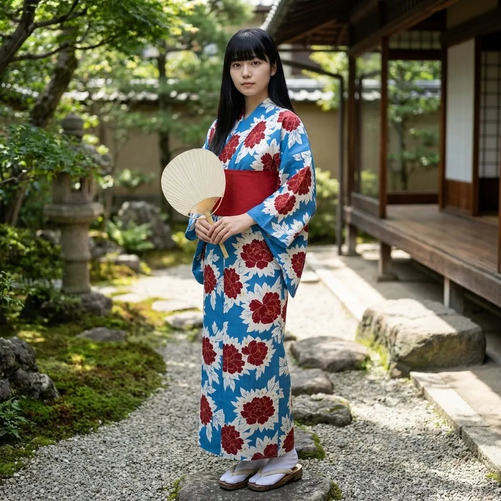 Yukata Femme Bleu vue de face