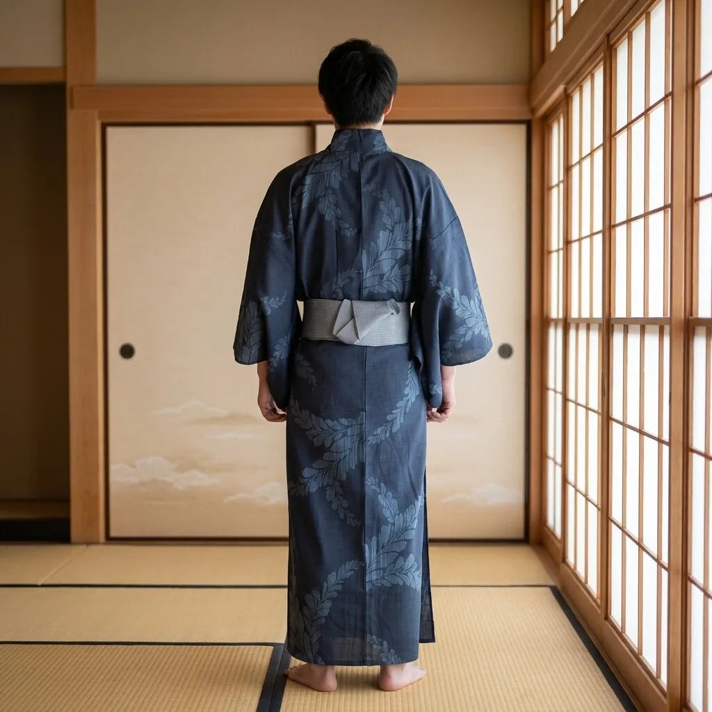 Yukata homme bleu marine, vue de dos