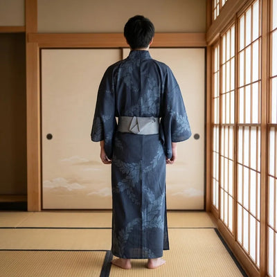 Yukata homme bleu marine, vue de dos
