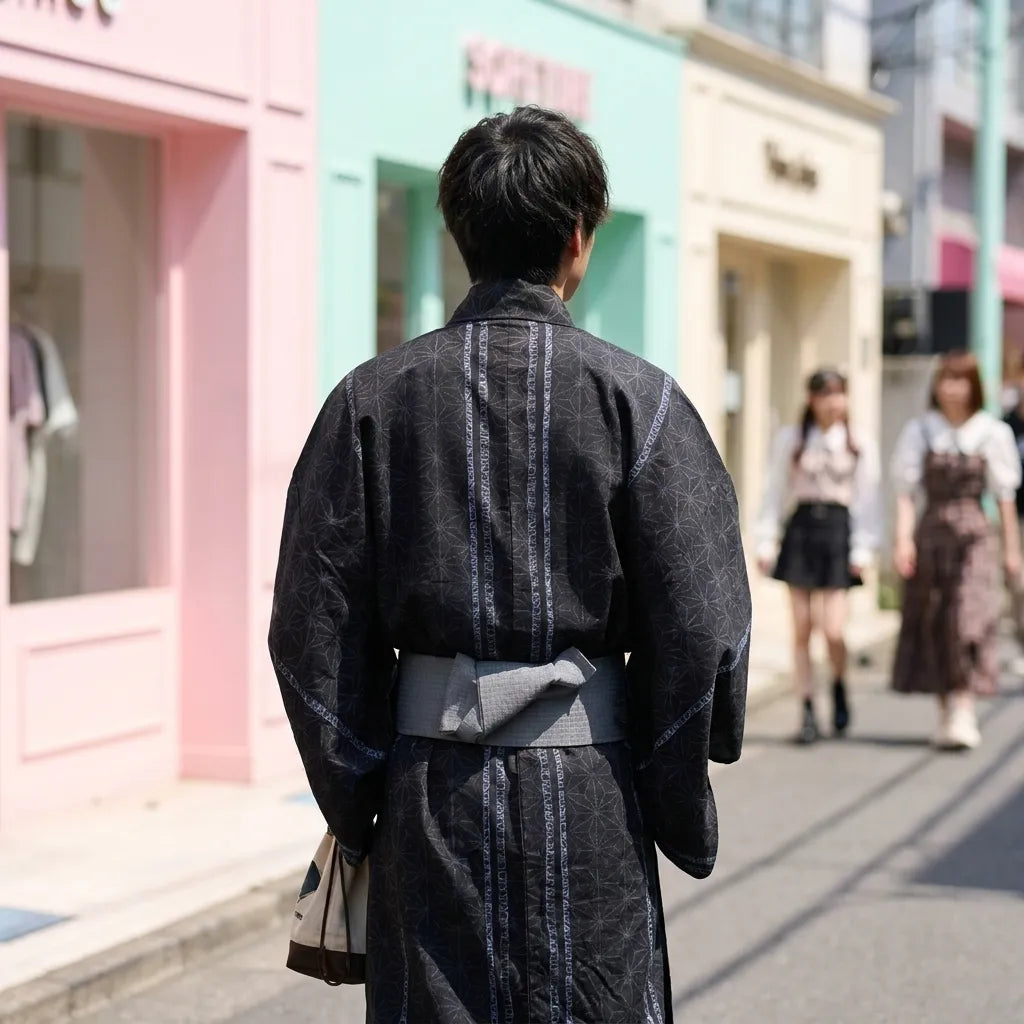 Yukata Homme Noir vue de face
