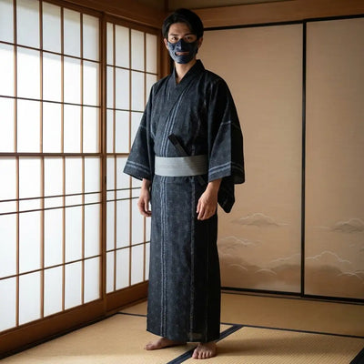 Yukata homme noir à motif géométrique japonais