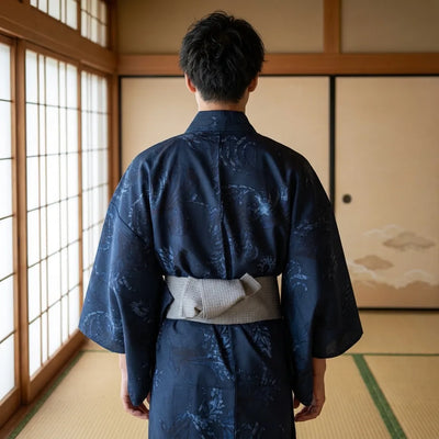 Yukata homme noir vu de dos
