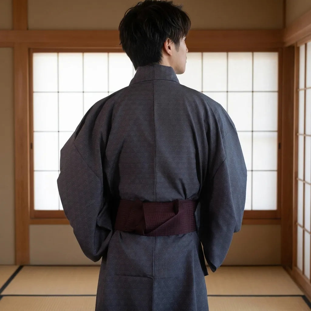 Yukata japonais gris homme vue de dos