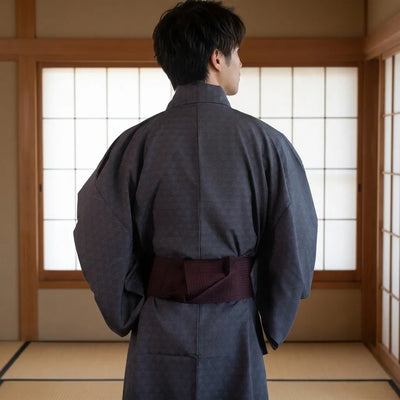 Yukata japonais gris homme vue de dos