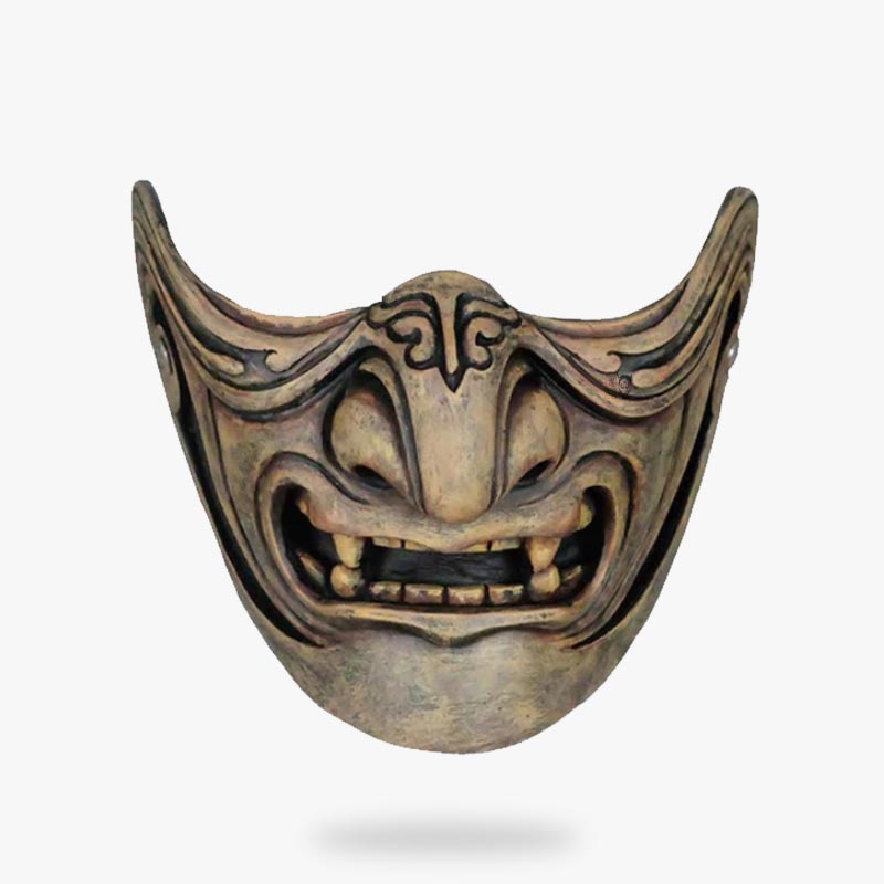 Le demi masque demon japonais est un visage de monstre japonais avec des crocs. C'est un masque samouraï appelé Mempo