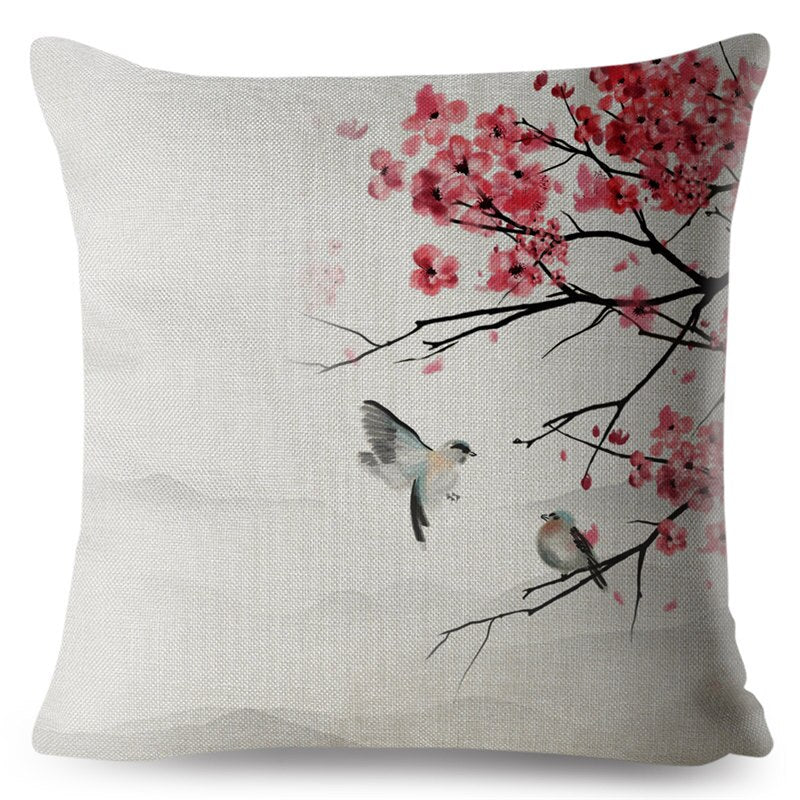 Housses Coussin Fleurs de Cerisiers Bleu foncé