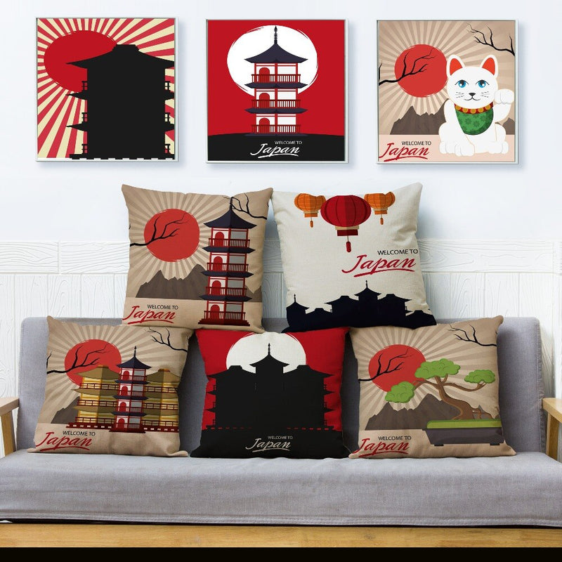 Housse Coussin Japonais<Br/ > Paysage Style