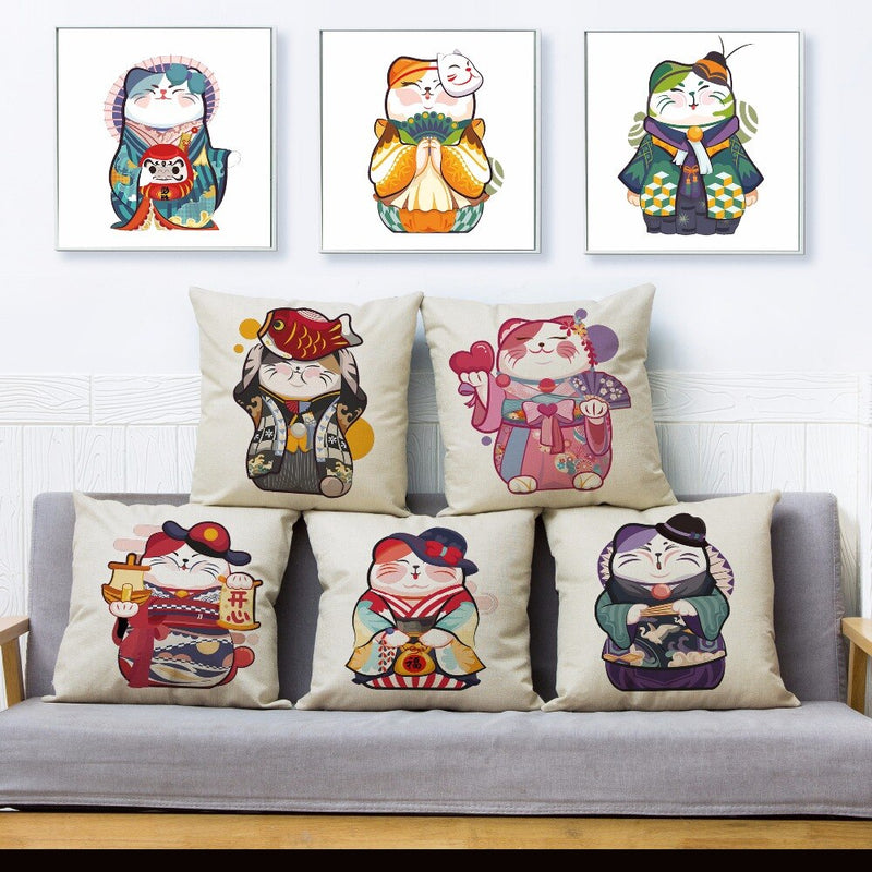 Coussin Motif Chat Design Japon
