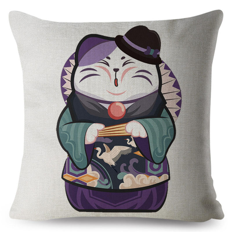 Housse Coussin Japonais<Br/ > Motif Chat Nippon