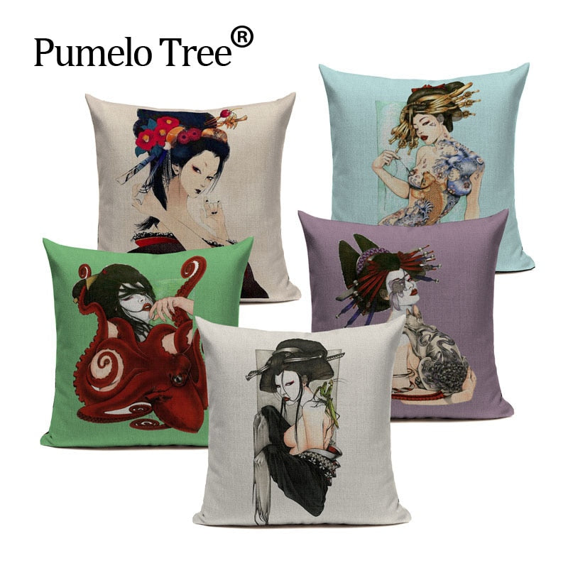 Housse Coussin Japonais Geisha Zen