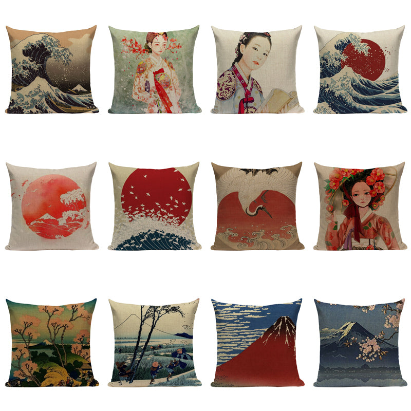 Housse Coussin Style Japonais ukiyo-e
