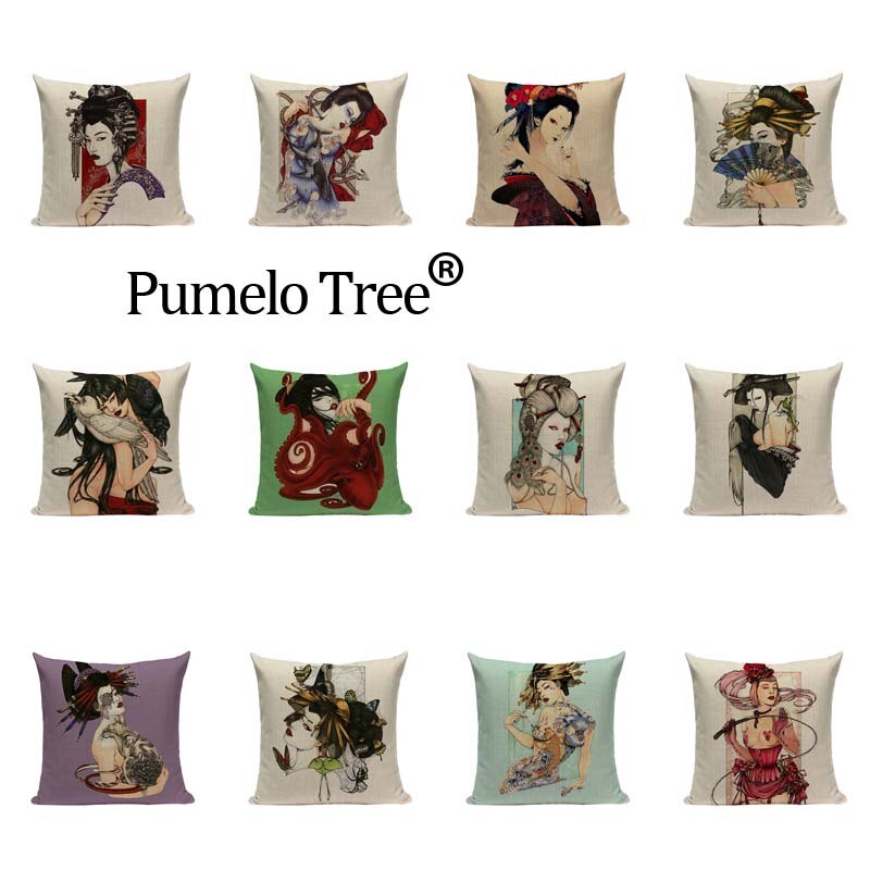 Housse Coussin Japonais Geisha Zen