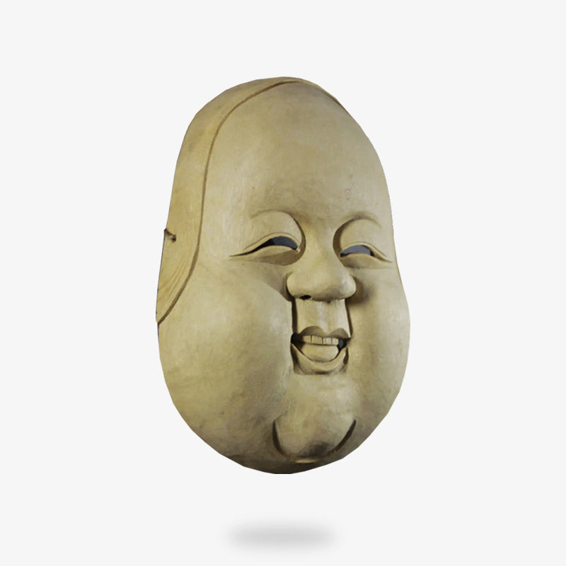 ce masque japonais theatre est un masque Otoko. C'est un visage d'homme sculpté dans du bois de chêne