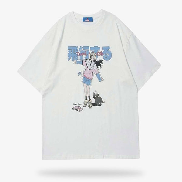 Ce vetement pour femme et homme est un t-shirt ecriture japonais avec des kanji. Un personnage de manga est imprimé sur le tissu en coton