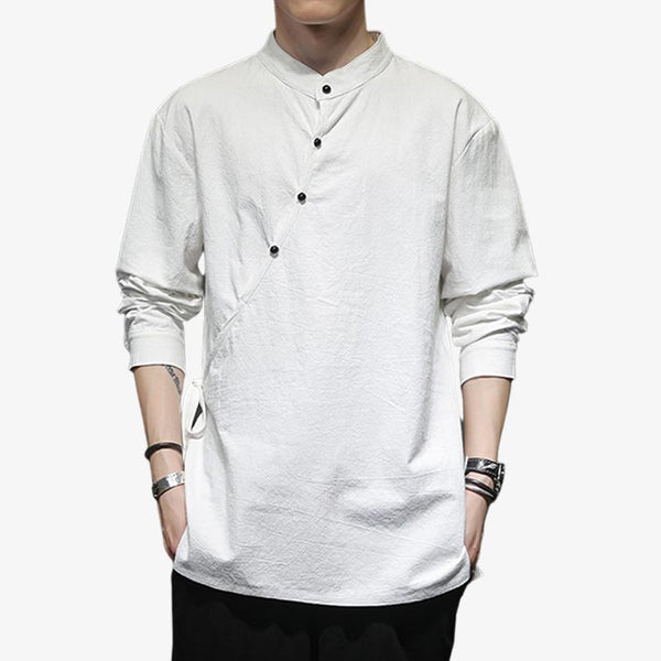 Ce t-shirt jap Vintage est cousu avec de la matière en lin. La couleur du tee-shirt japonais est blanche