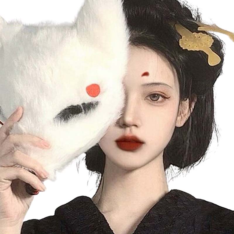 Acheter masque japonais renard pour ressemble à une femme geisha pour un cosplay costume de kitsune