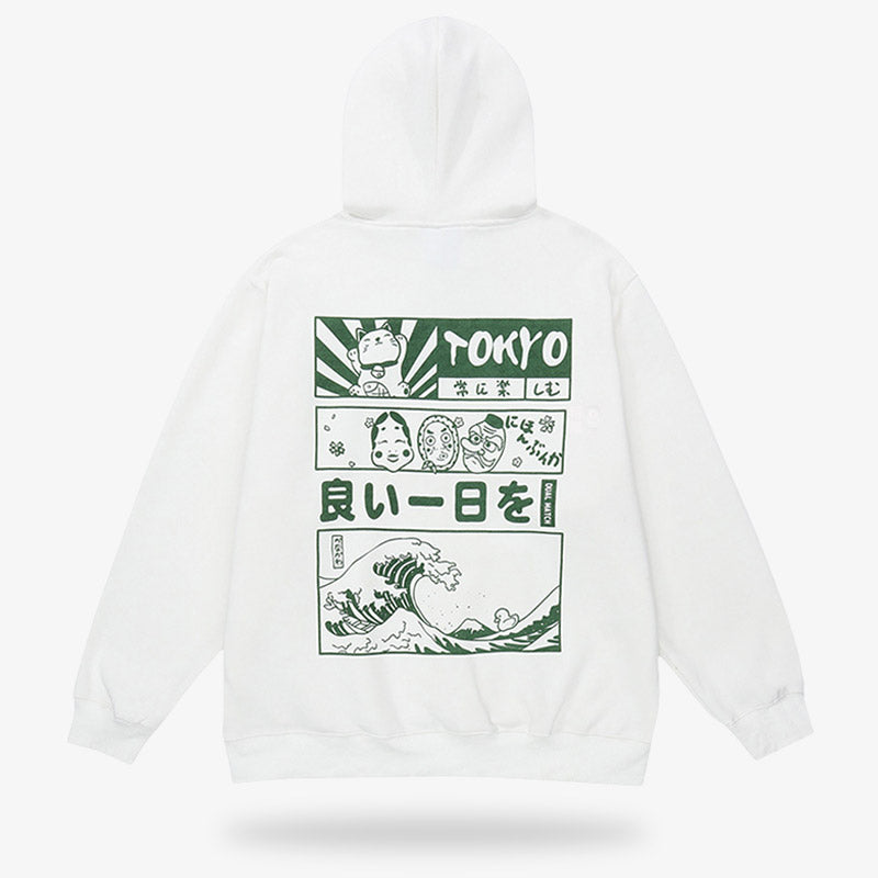 Un hoodie tokyo avec des symboles japonais sur le coton blanc