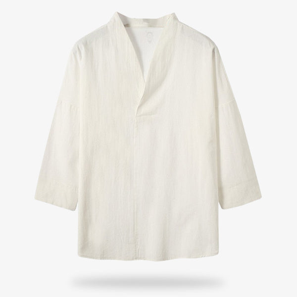 Un Japan T-shirt de couleur blanche. Tee-shirt japonais homme fabriqué avec une matière en lin pour un style zen