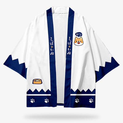 kimono Kawaii style veste blanche avec motif japonais Shiba Inu