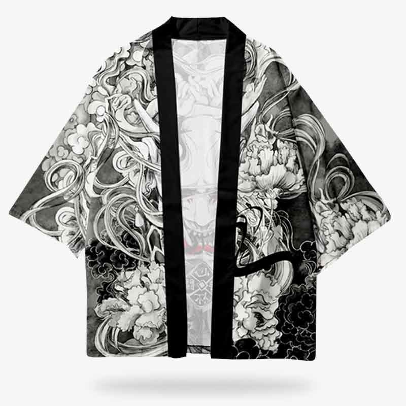 Kimono homme veste haori avec motif japonais imprimé sur tissu de l'habit traditionnel nippon