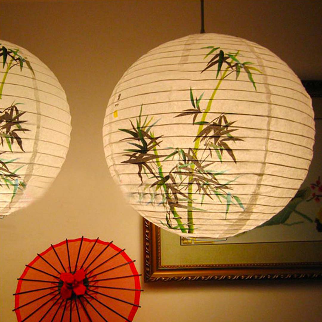 Lanterne japonaise motif bambou en papier
