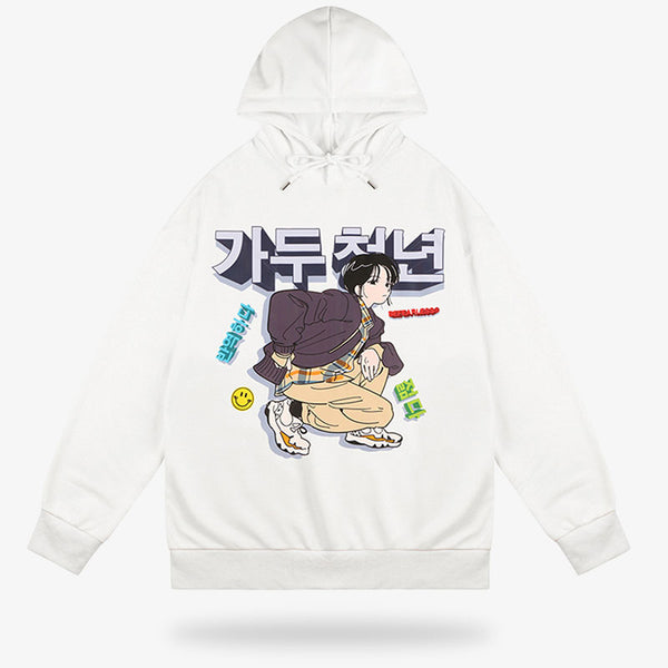 Un manga sweatshirt en coton blanc avec un design d'animé japonais