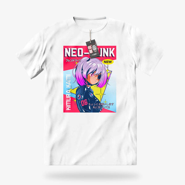 Ce vêtement japonais est un manga t-shirt imprimé avec un design de fille manga cyberpunk