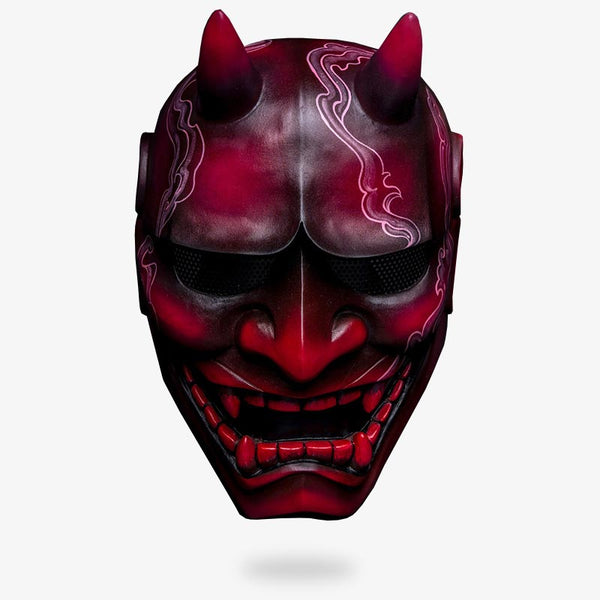 Ce masque japon est une tête de démon Oni avec des cornes et des crocs. Ce masque japonais est sculpté dans de la fibre de verre. Les peintures sont faire à la main par un artisan