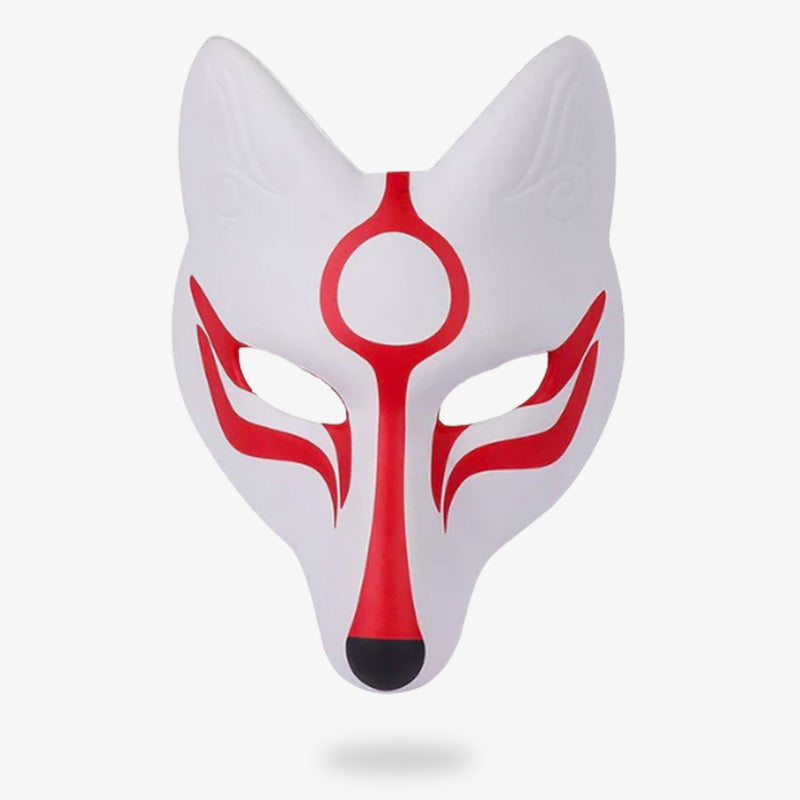 Masque japonais kitsune blanc et rouge Okami