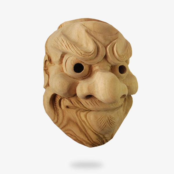 Ce masque japonais noh bois est un visage d'homme vieux
