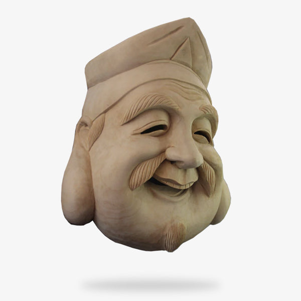 Ce masque Jomen est un visage de vieil homme qui porte un chapeau. C'est un masque de théâtre japonais No