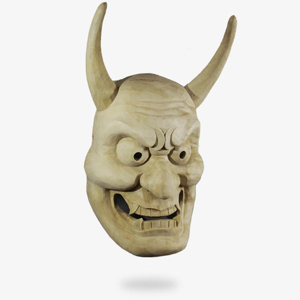 ce masque theatre demon japonais est un oni avec des cornes, des dents et des crocs. Masque No sculpté en bois de chêne