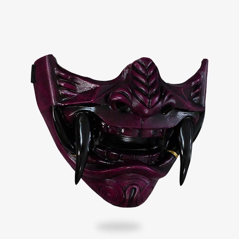 Ce masque traditionnel Japon est un demi-visage de démon Oni. Masque peint à la main