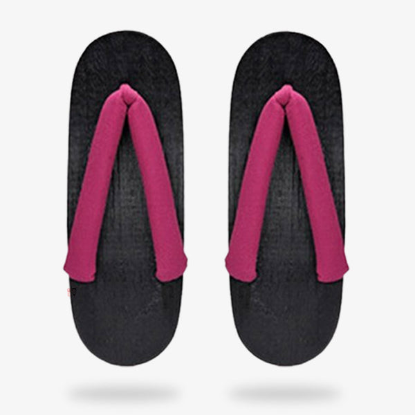 Ces sandales japonaises bois sont des claquettes zori de couleur noire et rose