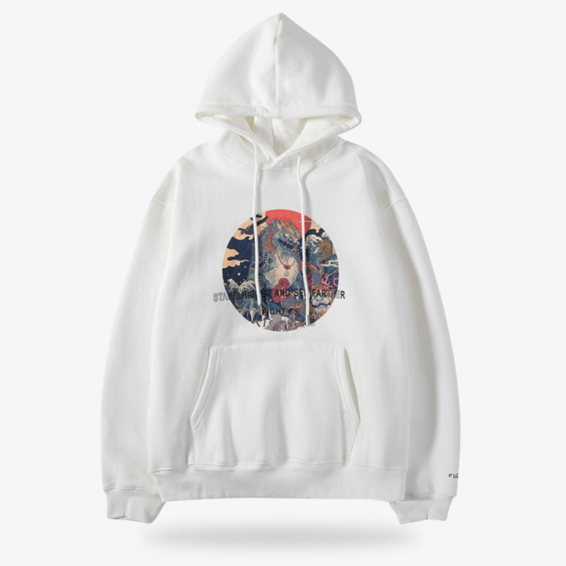 Ce sweat blanc homme motifs japonais est tendance et minimaliste avec son design inspiré de la culture japonaise